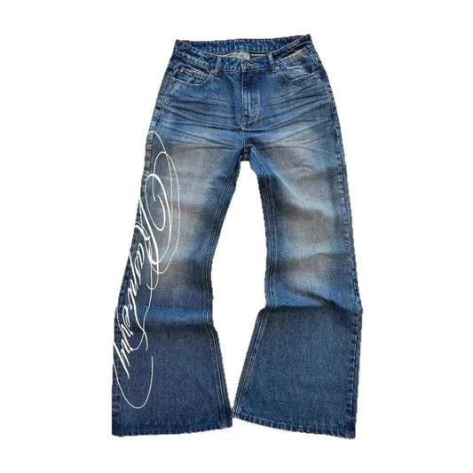 Blue Letter Graphic Print Jeans