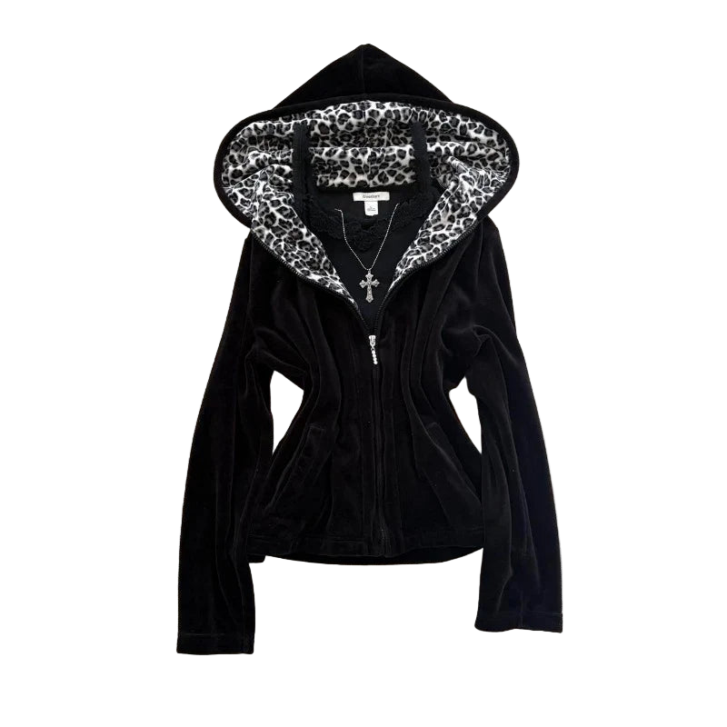 leopard print long-sleeved hoodie