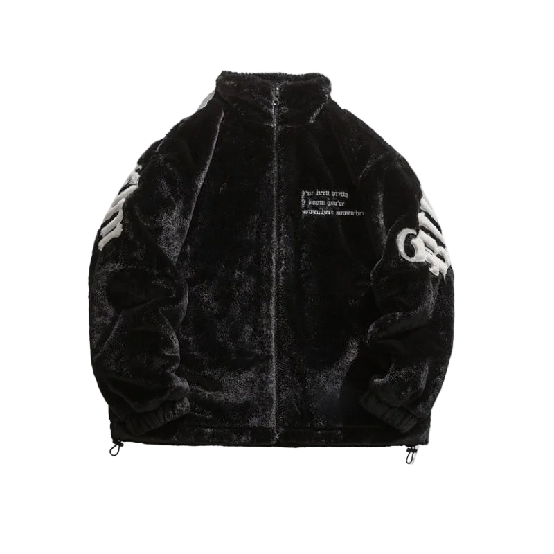 Letter Embroidered Fleece Jacket