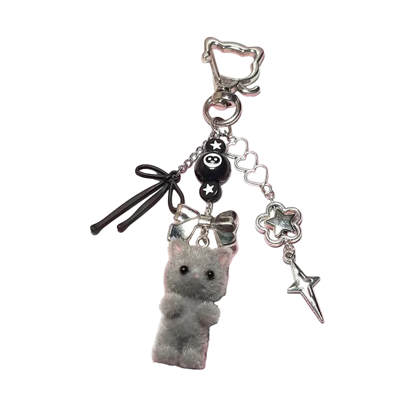 Furry Cat Charm Keychain