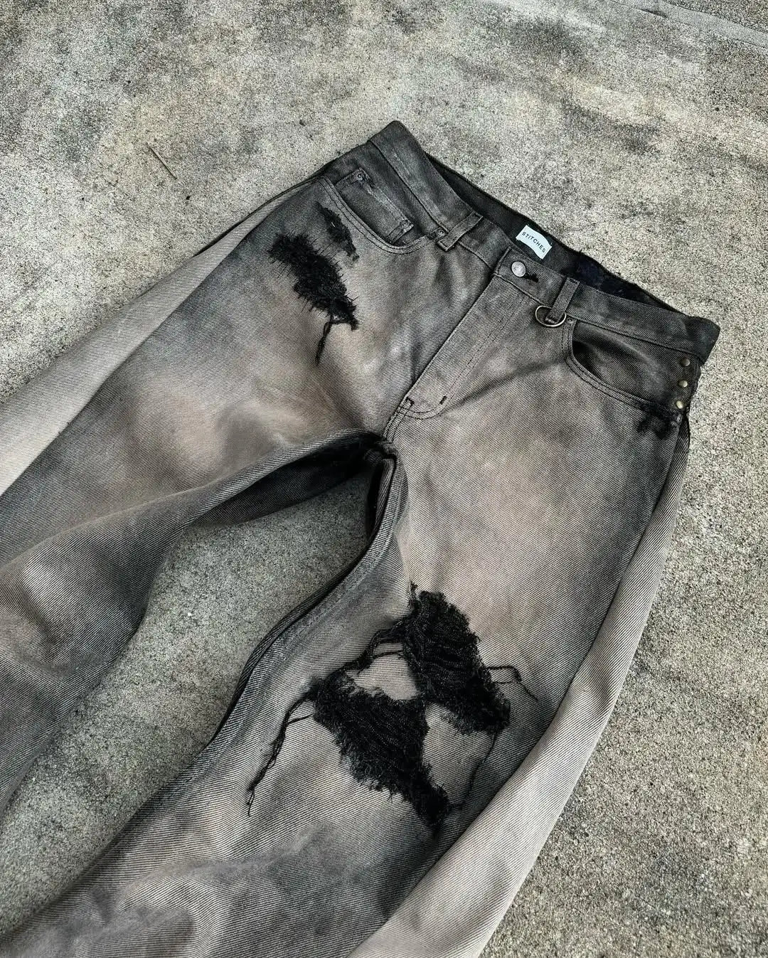 Flared Ripped Pants Two Toned