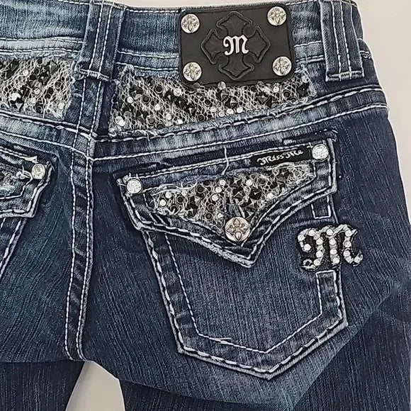 Diamond Embroidery Low Rise Jeans